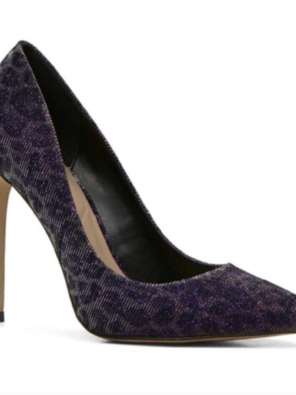 ALDO "Hanrietta" purple and gold shimmer leopard print pointed toe stilettos - Picture 2 of 8